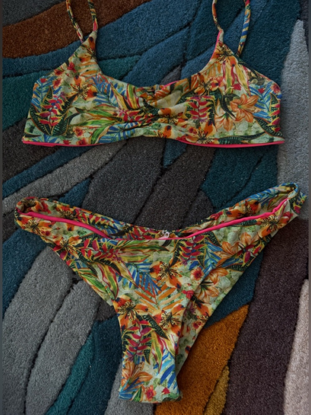 San Lorenzo Pink Tropical Print Bikini Top
